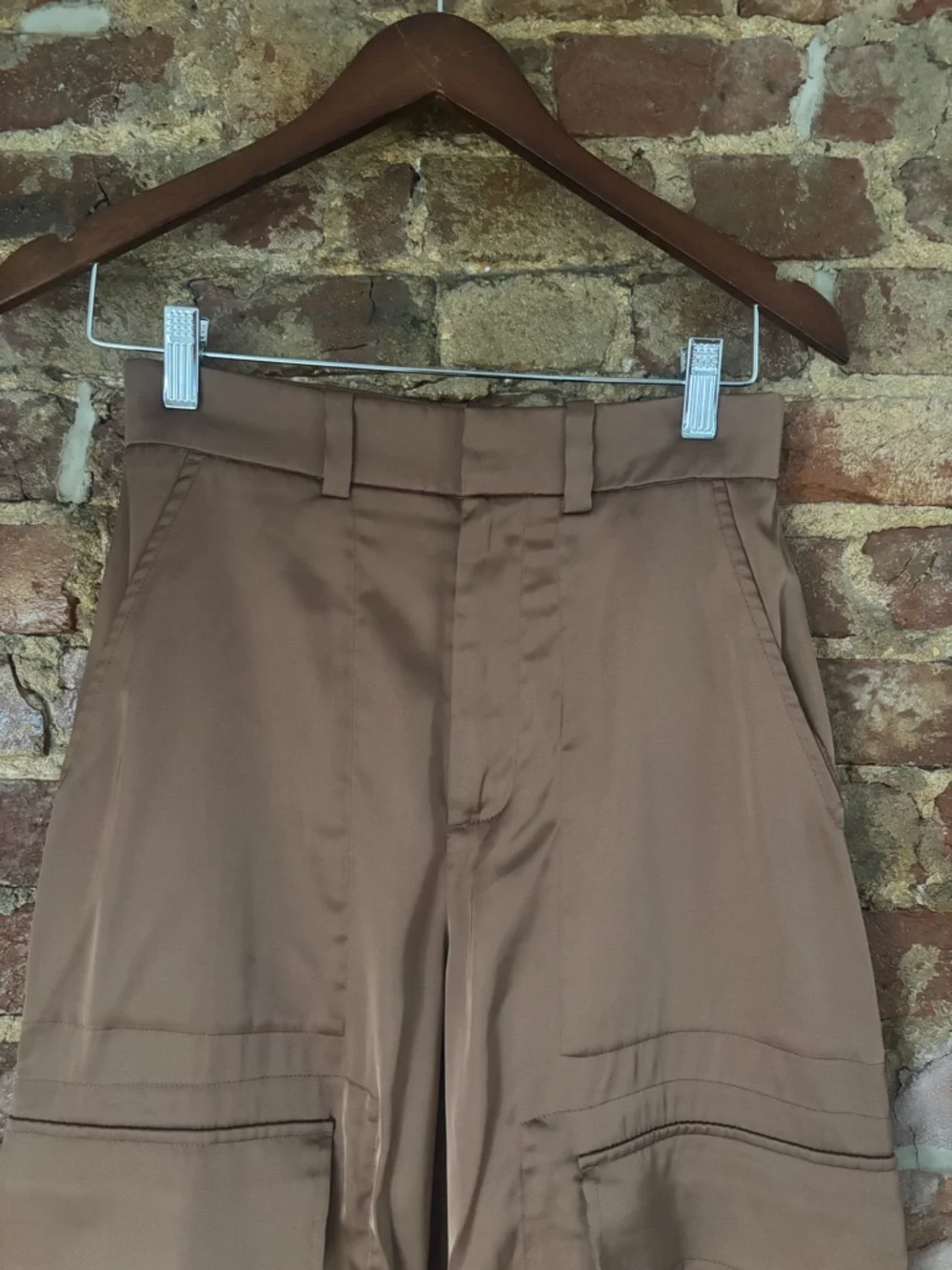 Abercrombie & Fitch Wide-Leg Satin Cargo Pants - Picture 2 of 4